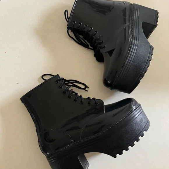 Jeffrey Campbell black ankle platform rain boots Goth rainboots s 7 womens shoes - Picture 11 of 11